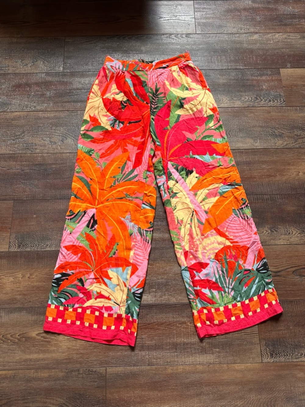 Tropical Wide Leg Crop Pants - Bright Floral Print-Medium
